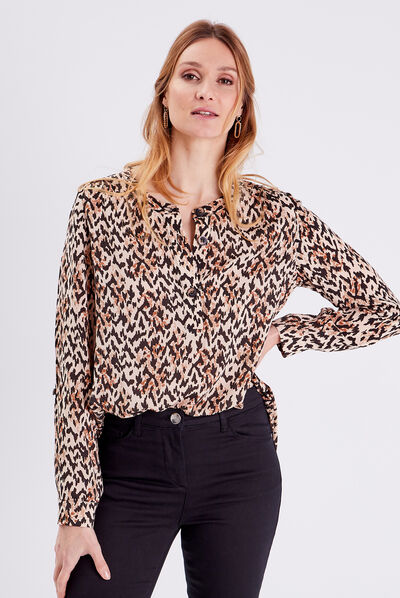 Blouse manches longues beige femme