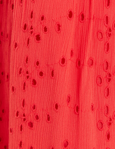 Robe courte manches 3/4 fluide rouge corail femme