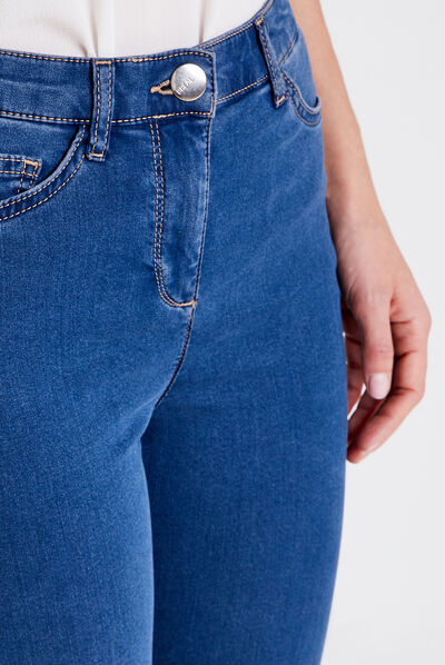 Pantalon léger taille haute 7/8ème denim double stone femme