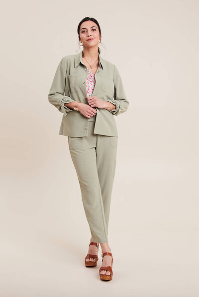 Pantalon flou ceinturé vert clair femme