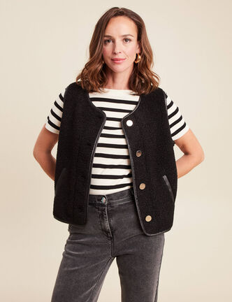 Gilet sans manches sans col noir femme
