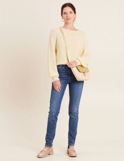 Pull confectionné en France jaune pastel femme