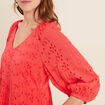 Robe courte manches 3/4 fluide rouge corail femme