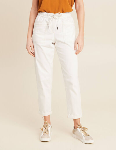Pantalon coupe mom 7/8&egrave;me blanc femme