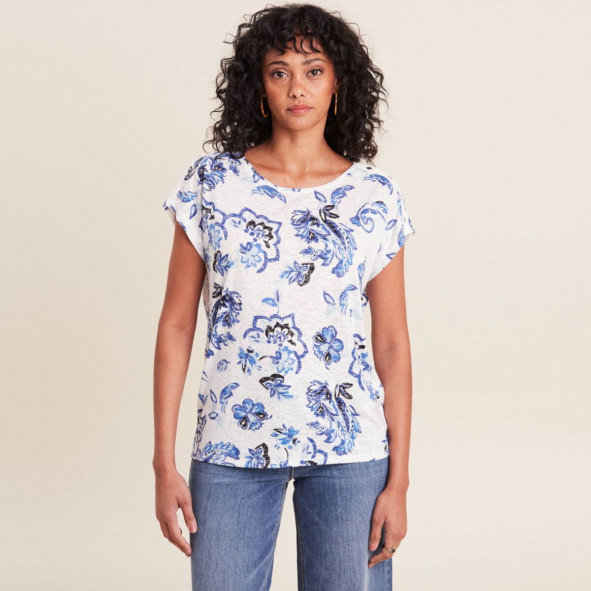 T-shirt manches courtes ecru femme