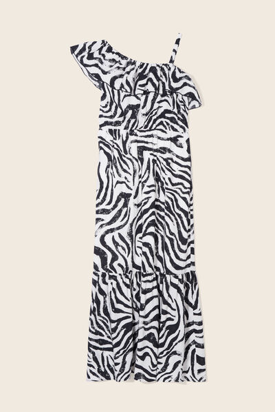 Robe longue évasée asymétrique noir femme