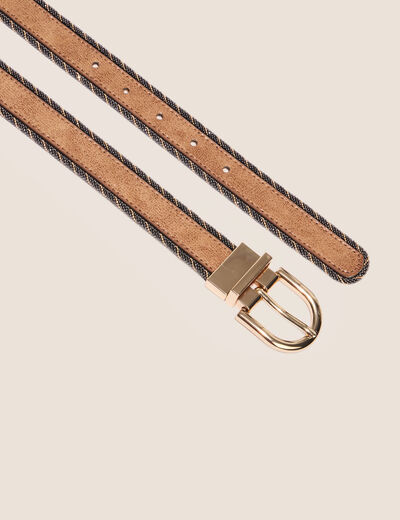 Ceinture r&eacute;versible &agrave; perles beige femme