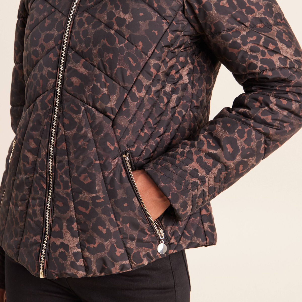 Doudoune d&eacute;perlante droite zipp&eacute;e marron femme