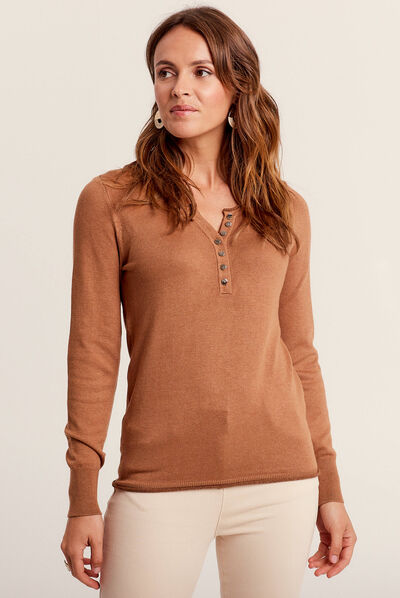 Pull manches longues camel femme