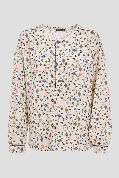 Blouse manches longues beige femme