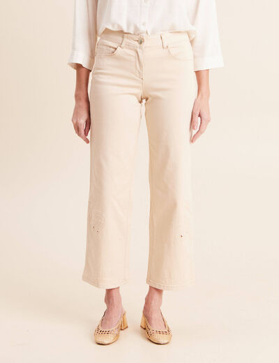 Pantalon 7/8&egrave;me coupe large ivoire femme