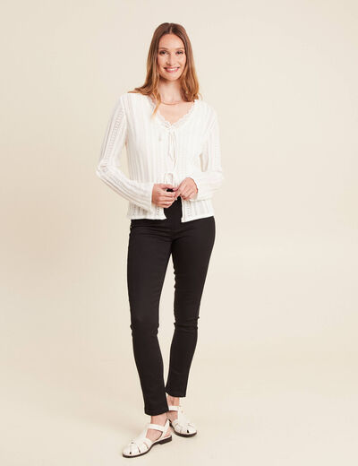 Gilet mi-long manches longues ecru femme