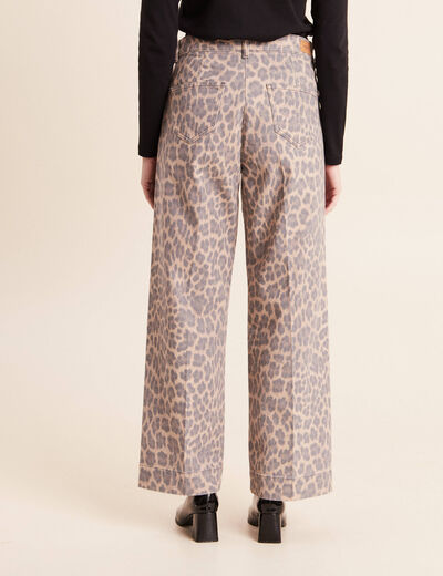 Pantalon taille haute coupe large marron femme