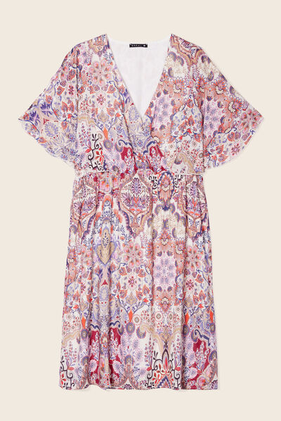 Robe évasée col cache-coeur multicolore femme