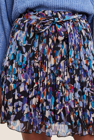 Jupe évasée plissée bleu femme