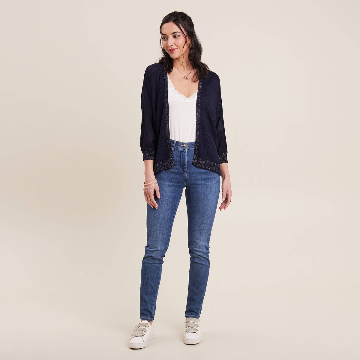 Gilet manches 3/4 bleu marine femme