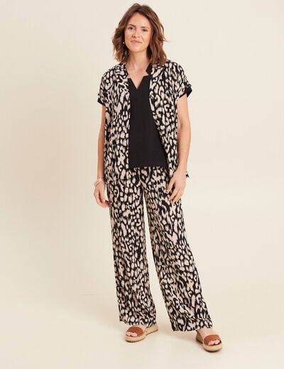 Pantalon large taille haute noir femme