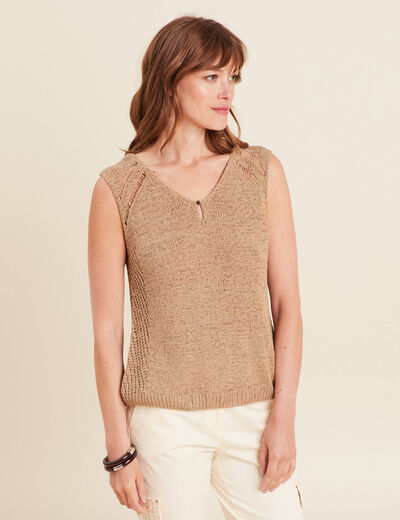 Débardeur tricot sans manches sable femme