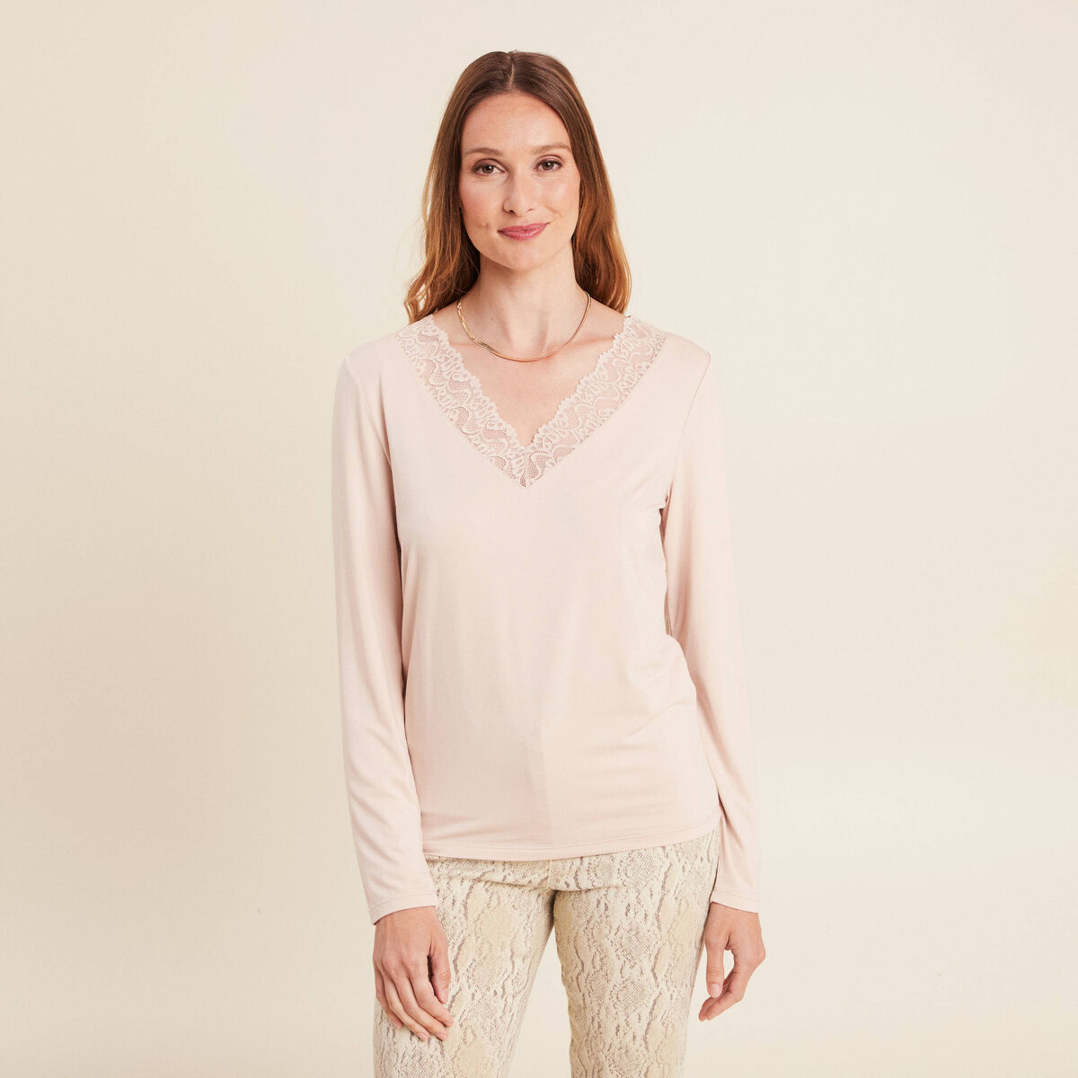 T-shirt thermo-douceur manches longues beige femme