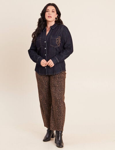 Chemise cintr&eacute;e en jean manches longues denim brut femme