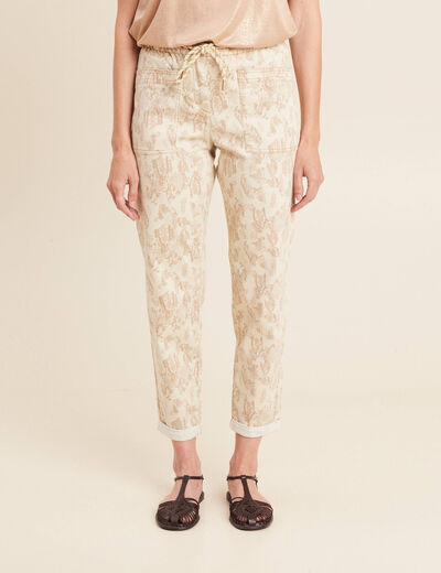 Pantalon coupe mom 7/8&egrave;me beige femme