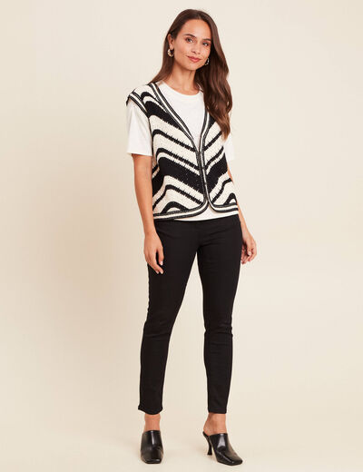 Gilet court droit col v en coton noir femme