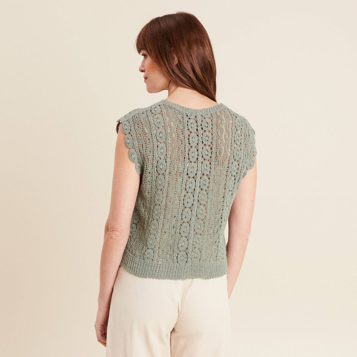 D&eacute;bardeur macram&eacute; vert clair femme