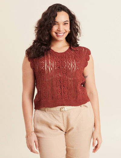 Débardeur macramé marron foncé femme