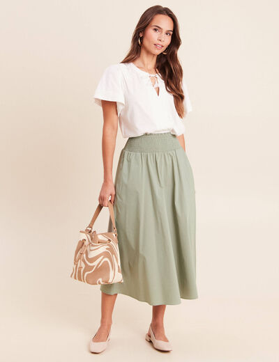 Blouse col tunisien manches courtes ecru femme