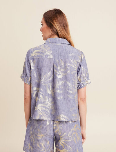 Chemise droite courte manches courtes bleu lavande femme