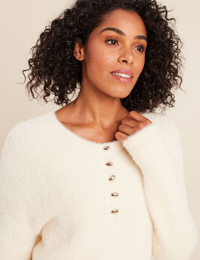 Pull col tunisien ivoire femme