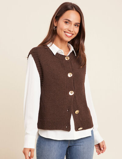 Gilet sans manches marron foncé femme