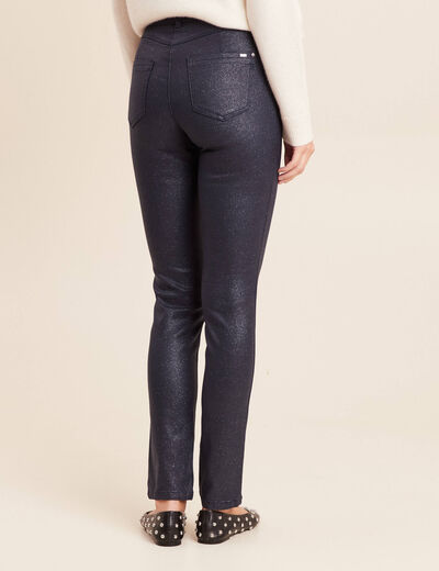 Pantalon iris&eacute; en similicuir bleu fonc&eacute; femme