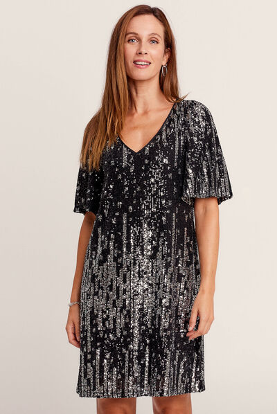 Robe évasée sequins noir femme