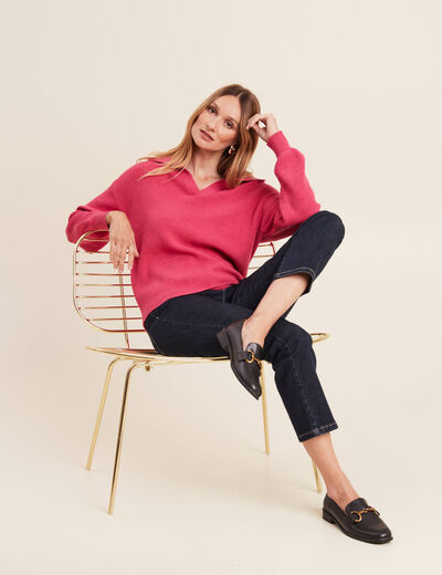 Pull manches longues col polo rose femme