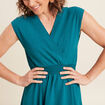 Robe évasée taille smockée vert femme