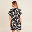 Robe droite courte col V manches courtes noir femme