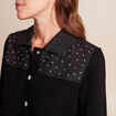 Gilet col rond manches longues strass noir femme