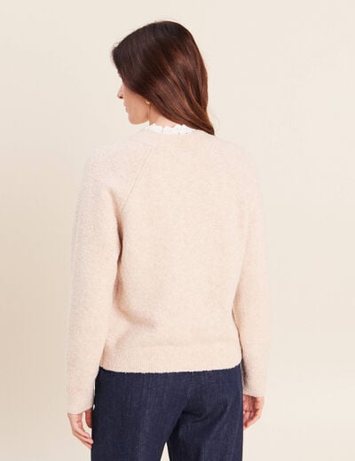 Pull bi-mati&egrave;re col montant ecru femme