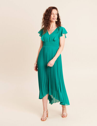 Robe longue &eacute;vas&eacute;e &agrave; volants vert menthe femme