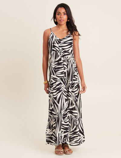 Robe longue évasée bretelles noir femme