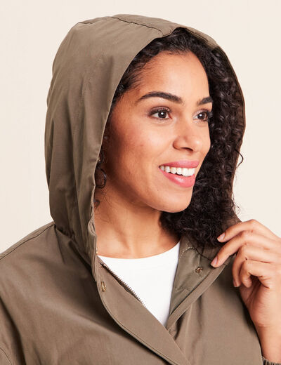 Parka &agrave; capuche doubl&eacute;e manches longues vert kaki femme