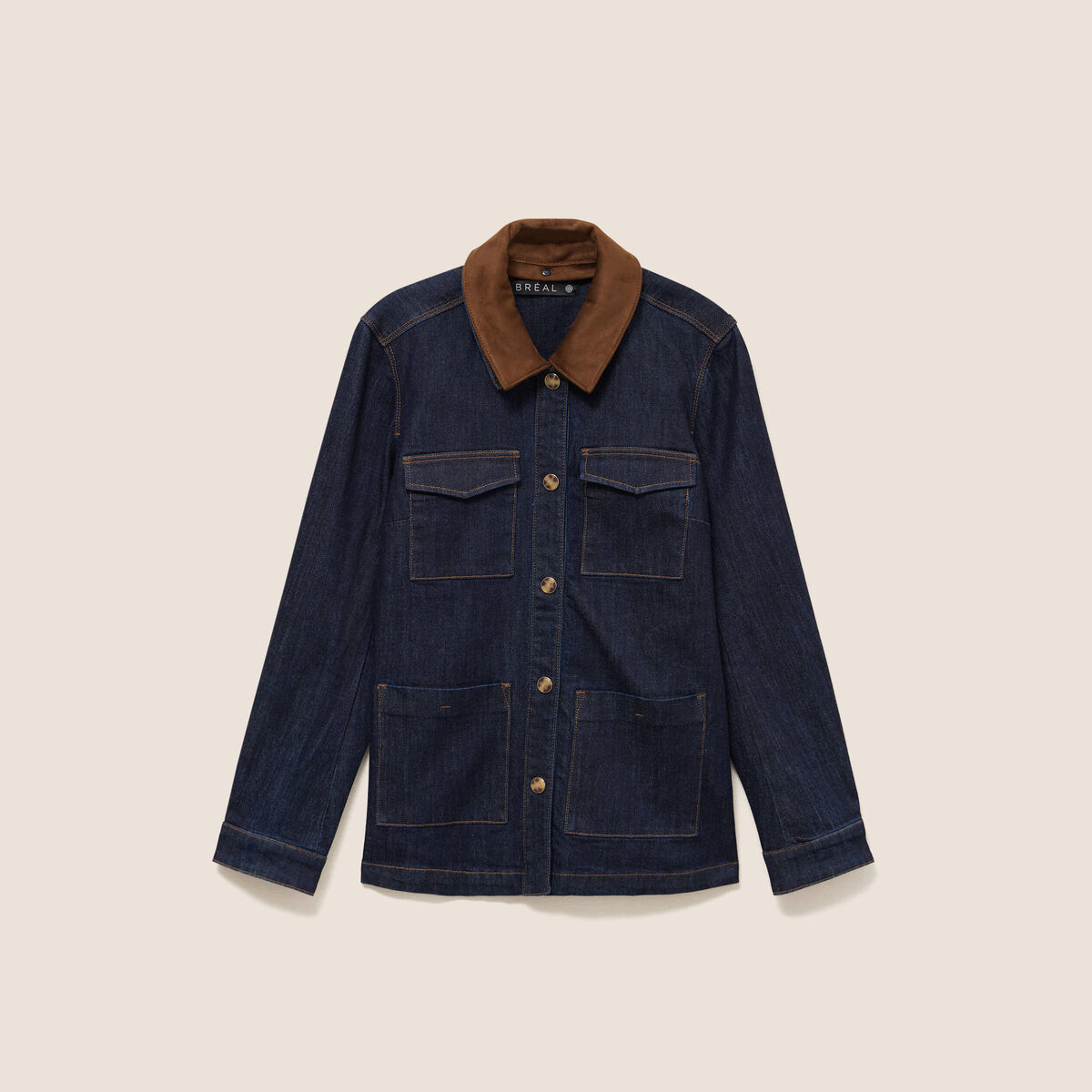 Veste droite &agrave; manches longues denim brut femme
