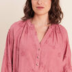 Blouse ample manches longues brod&eacute;e mauve femme