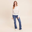 Pull col rond manches longues dentelle ecru femme