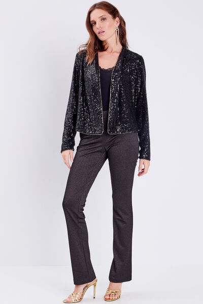 Veste droite avec sequins noir femme