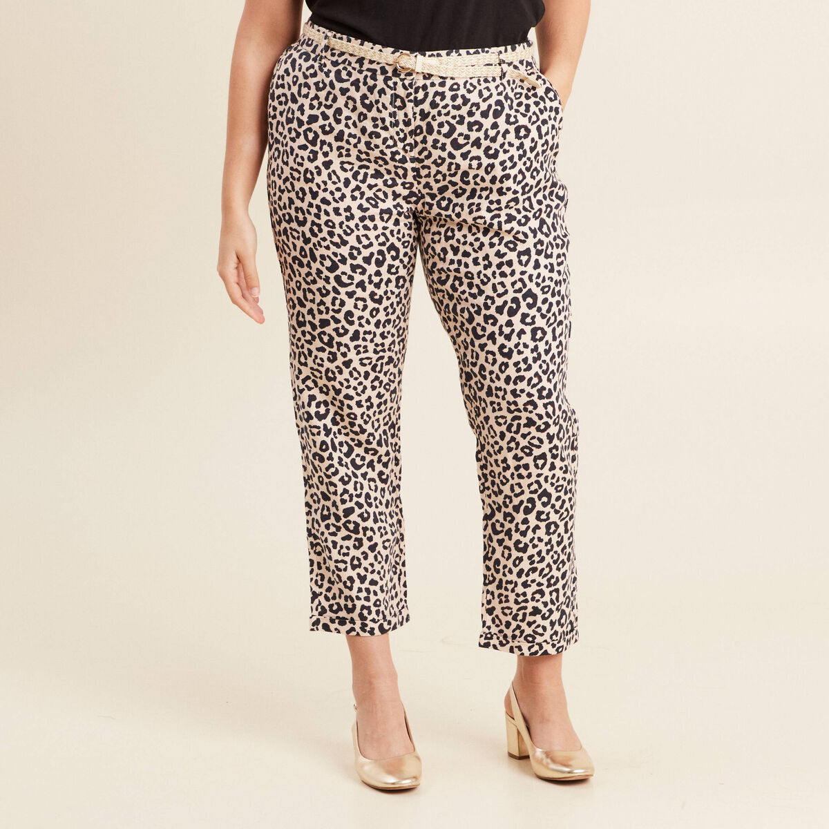 Pantalon coupe chino en lin sable femme