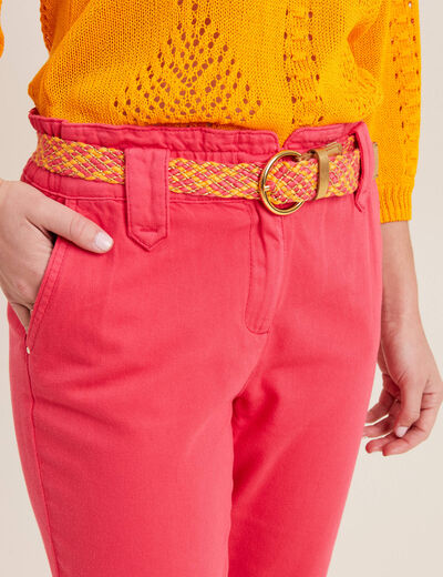 Pantalon carotte ceinturé rose cerise femme