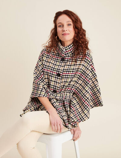Poncho ceintur&eacute; boutonn&eacute; multicolore femme
