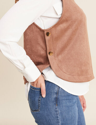Top cintré sans manches col rond camel femme
